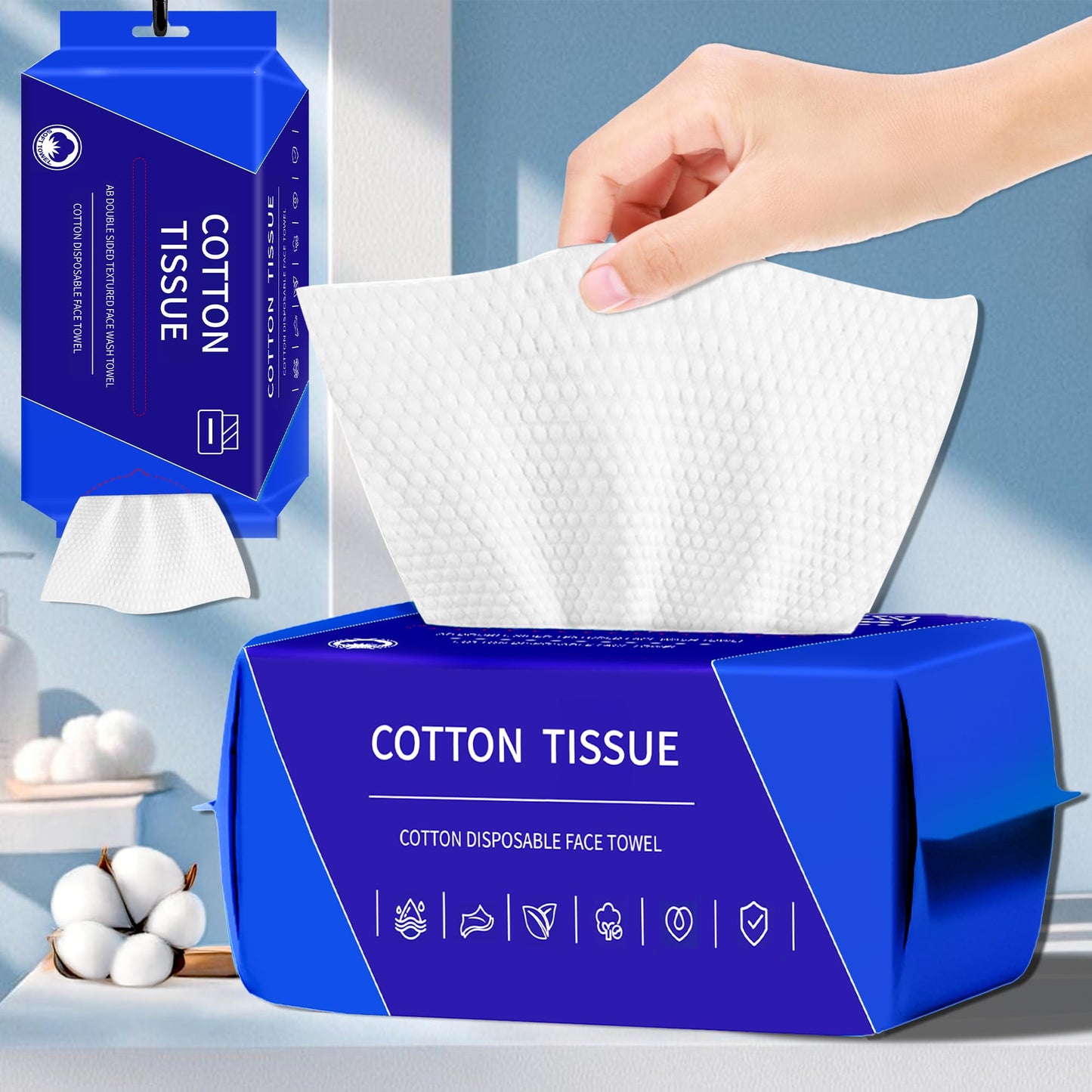 200 Count Disposable Face Towel, Dual-Textured Clean Wipes – Dry/Wet Use, Ultra-Soft Facial Towels, Lint-Free Face Towel Disposable for Women Cleansing, Makeup, Travel