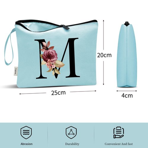 Vavabox A-Z Personalized Makeup Bag,Birthday Gifts for Women Mom,Gifts for Best Friend,Bride Bridesmaid Cosmetic bag (M, Green)