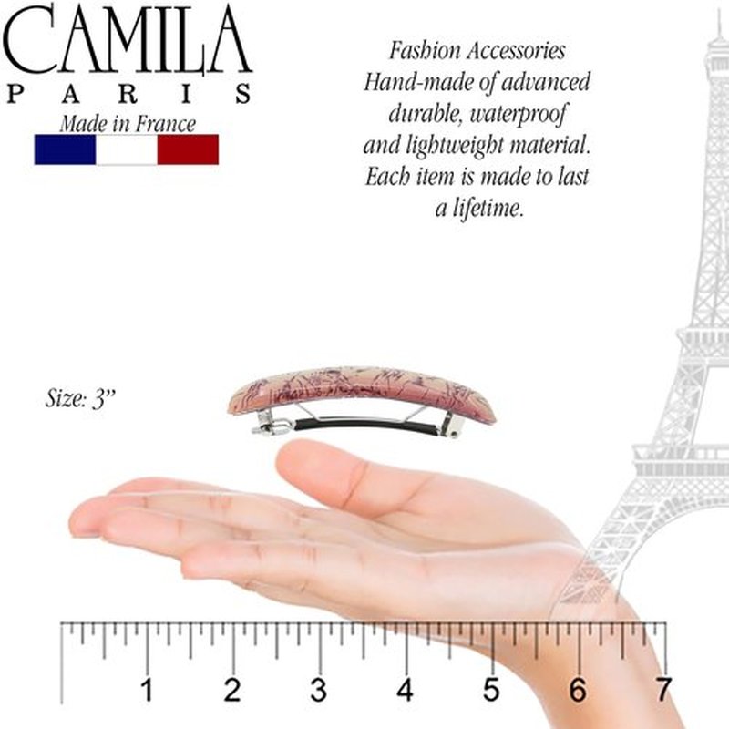 Camila Paris CP3337 French Hair Barrette Clip for Girls, Bordeaux, Rubberized Metal Clasp Strong Hold Grip Hair Clips for Women, No Slip Durable and Styling Girls Hair Accessories, Made in France