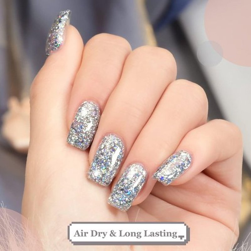 NovaCharm Silver Nail Polish - Glitter Nail Polish Quick Dry Fast - High Glossy Sparkle Nail Polish Holographic - Water-based Laser Iridescent Nail Polish for Nail Art Salon Manicure Home