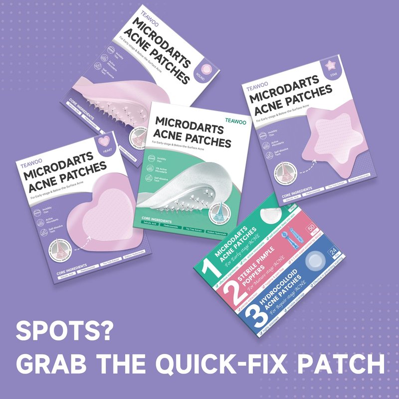 TEAWOO 36-Count Microdart Acne Patches, Cute Pink Round-shaped, Hydrocolloid Pimple Patches with Salicylic Acid & Madecossoside, Microdart Zit Patches for Deep Blemishes & Early Stage Acne (Patented)