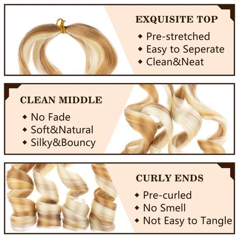 COOKOO 22 Inch 9 Packs French Curly Braiding Hair Mix Two Tone Loose Wave Crochet Braids Hair for Box Braids Pre Stretched Braiding Hair EZ Braids Synthetic Hair Extentions for Black Woman 27M613#