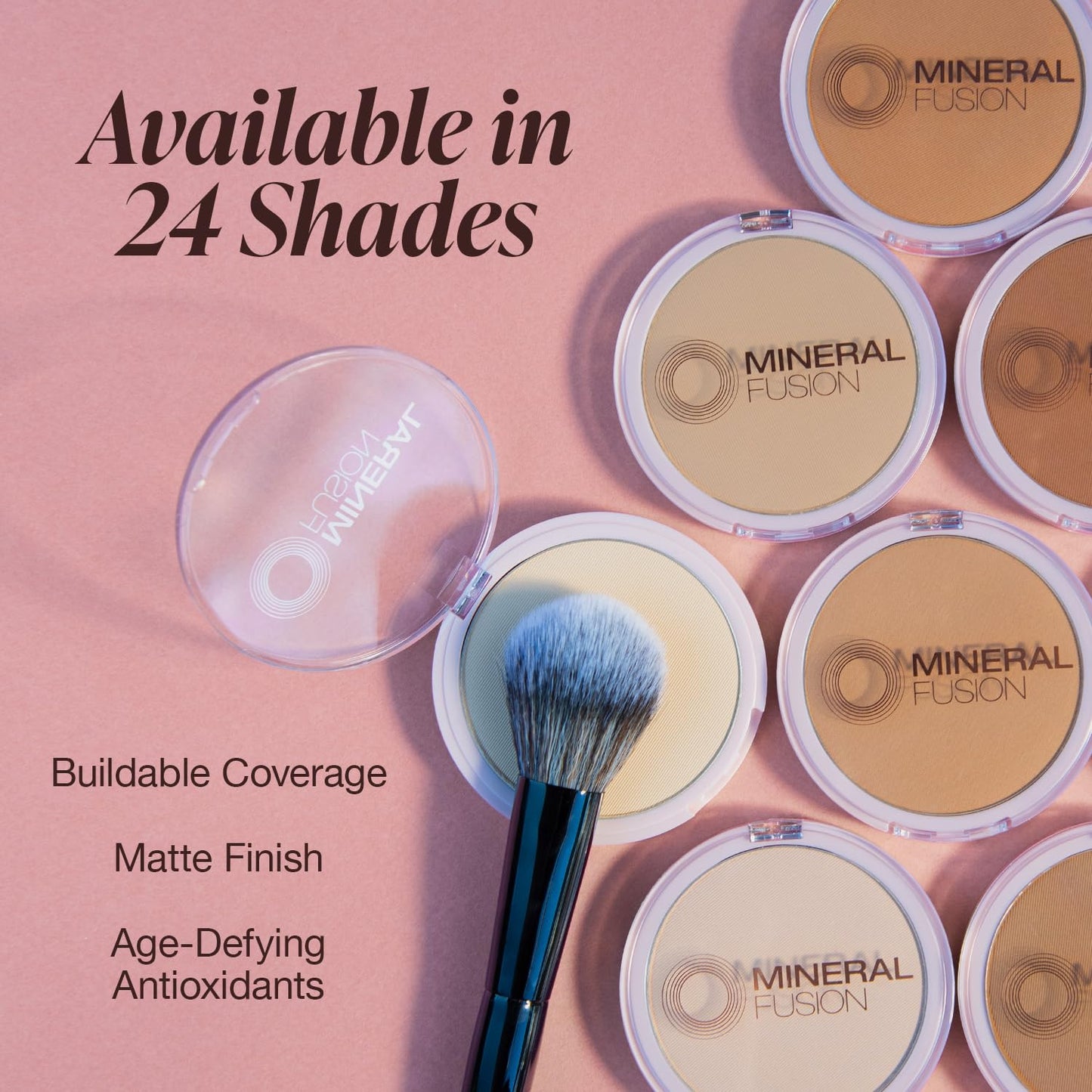 Mineral Fusion Pressed Powder Foundation, Deep 3 - Tan/Deep Skin w/Golden Undertones, Age Defying Foundation Makeup with Matte Finish, Talc Free Face Powder, Hypoallergenic, Cruelty-Free, 0.32 Oz