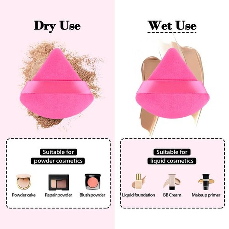 RAREIUS 8pcs Triangular Powder Puff Face Soft Velvet Makeup Puff for Loose Powder Body Powder Makeup Sponge for Contouring Wet Dry Foundation Blender Sponge Beauty Makeup Tool.(Rose Red)