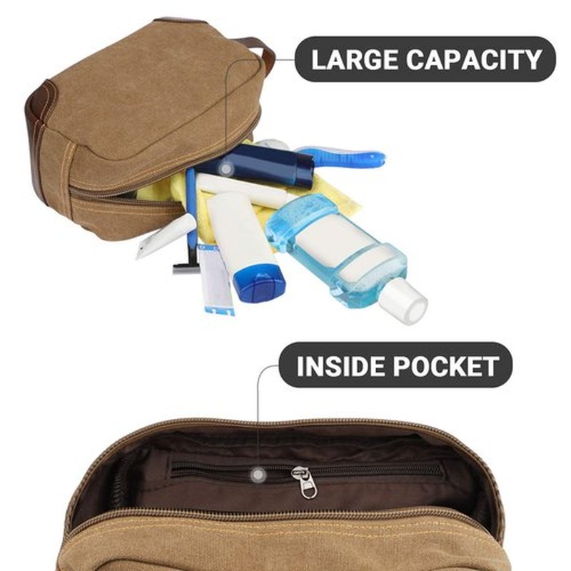 emissary Men's Toiletry Bag, Leather and Canvas Travel Toiletry Bag, Dopp Kit for Men, Travel Bathroom Bag Men's Shaving Kit, Travel Kit Small Bags for Men, Shaving Bag for Travel Accessories (Brown)