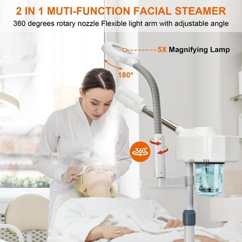 2 in 1 Facial Steamer, Professional Facial Steamer with 5X Magnifying Lamp, Face Steamer for Esthetician, Ozone Facial Steamer for Home Beauty Salon Spa