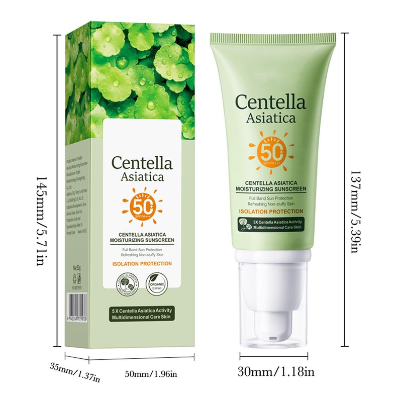 DLZZRS Centella Asiatica Moisturizing Sunscreen, SPF50+ PA+++ Full Body Sun Cream, Hydrating Moisturizing All-weather Sun Protection & UV Protection, Centella Moisturizer, Refreshing Texture, 1.76Oz
