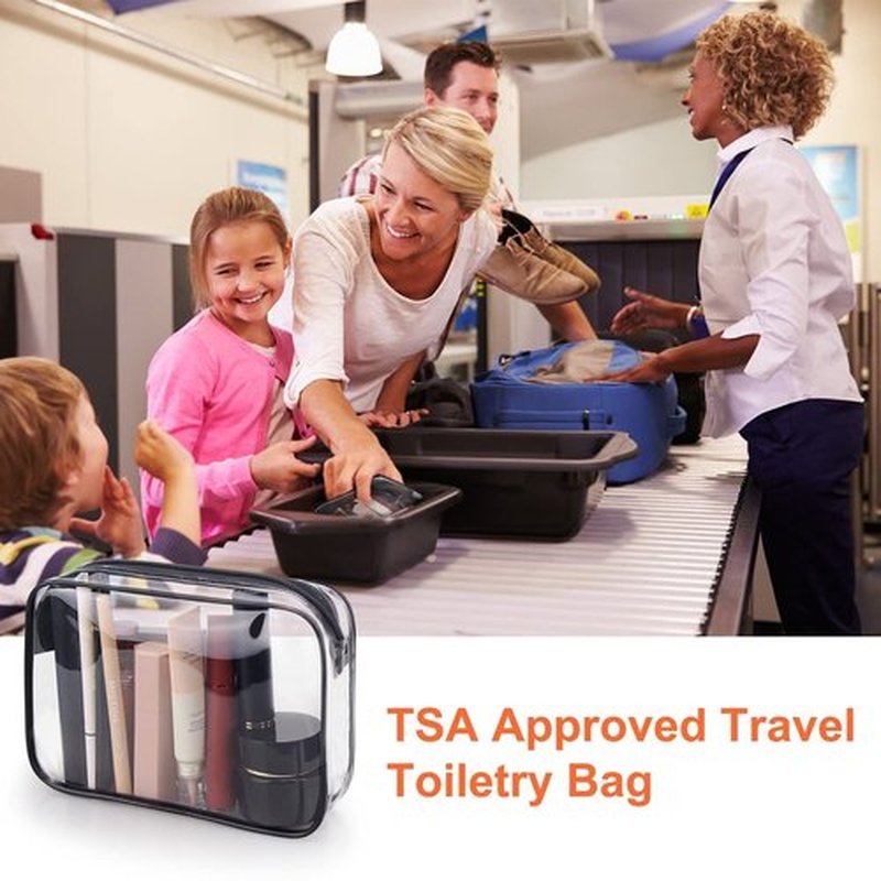Wedama TSA Approved Toiletry Bag, Cosmetic Bags 3 Pack with Zipper Carry on Airline Airport Travel Accessories, PVC Makeup Bags for Travel, Quart Size Travel Bags for Men and Women-Black