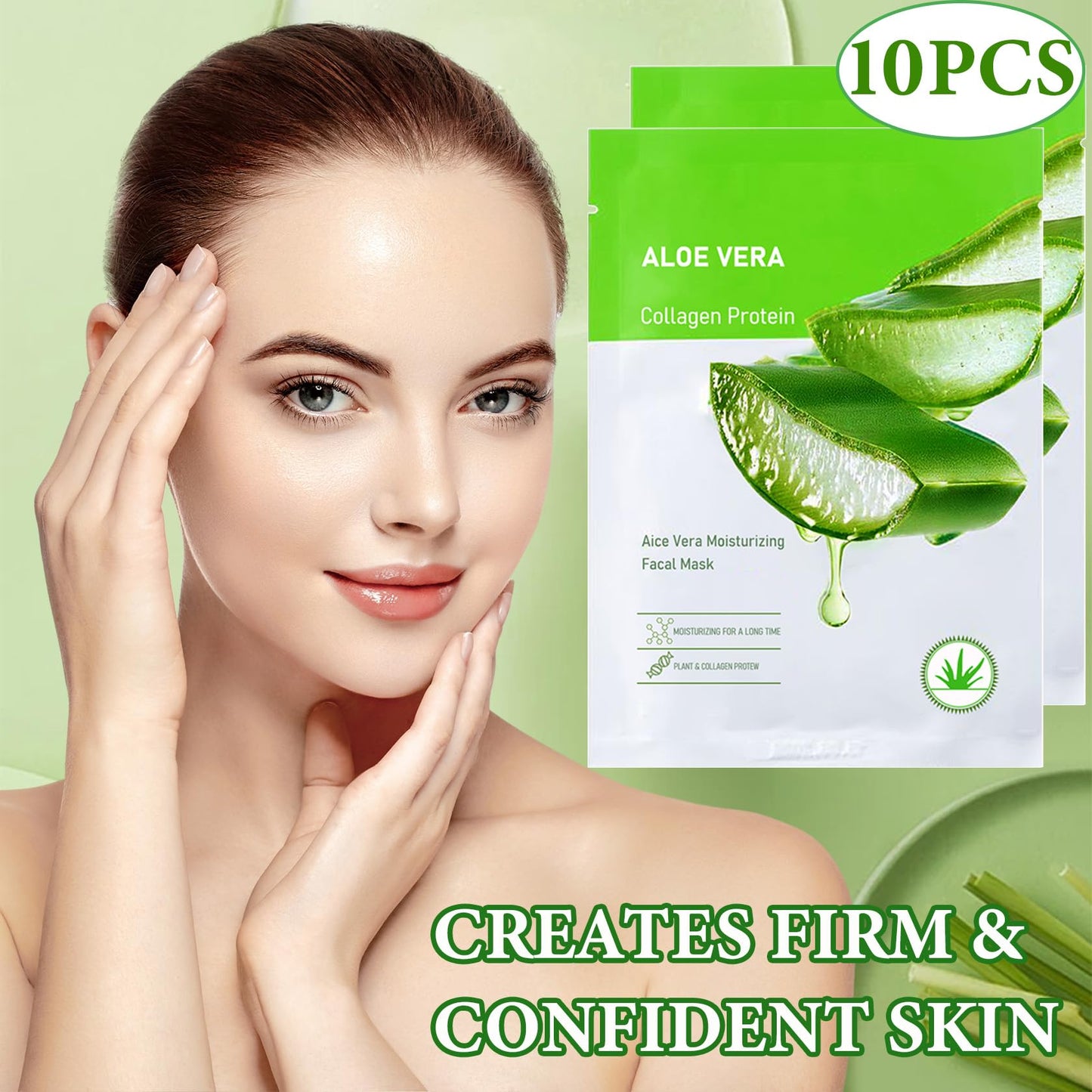 Fusang Aloe Vera Soothing Face Mask Hydrating,Moisturizing Long Lasting Facial Sheet Mask for All Skin Types,Soft Aloe Face Masks for Dry Skin,Pack of 10