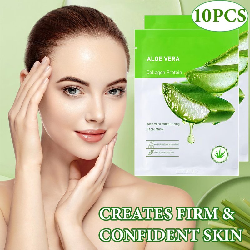 Fusang Aloe Vera Soothing Face Mask Hydrating,Moisturizing Long Lasting Facial Sheet Mask for All Skin Types,Soft Aloe Face Masks for Dry Skin,Pack of 10