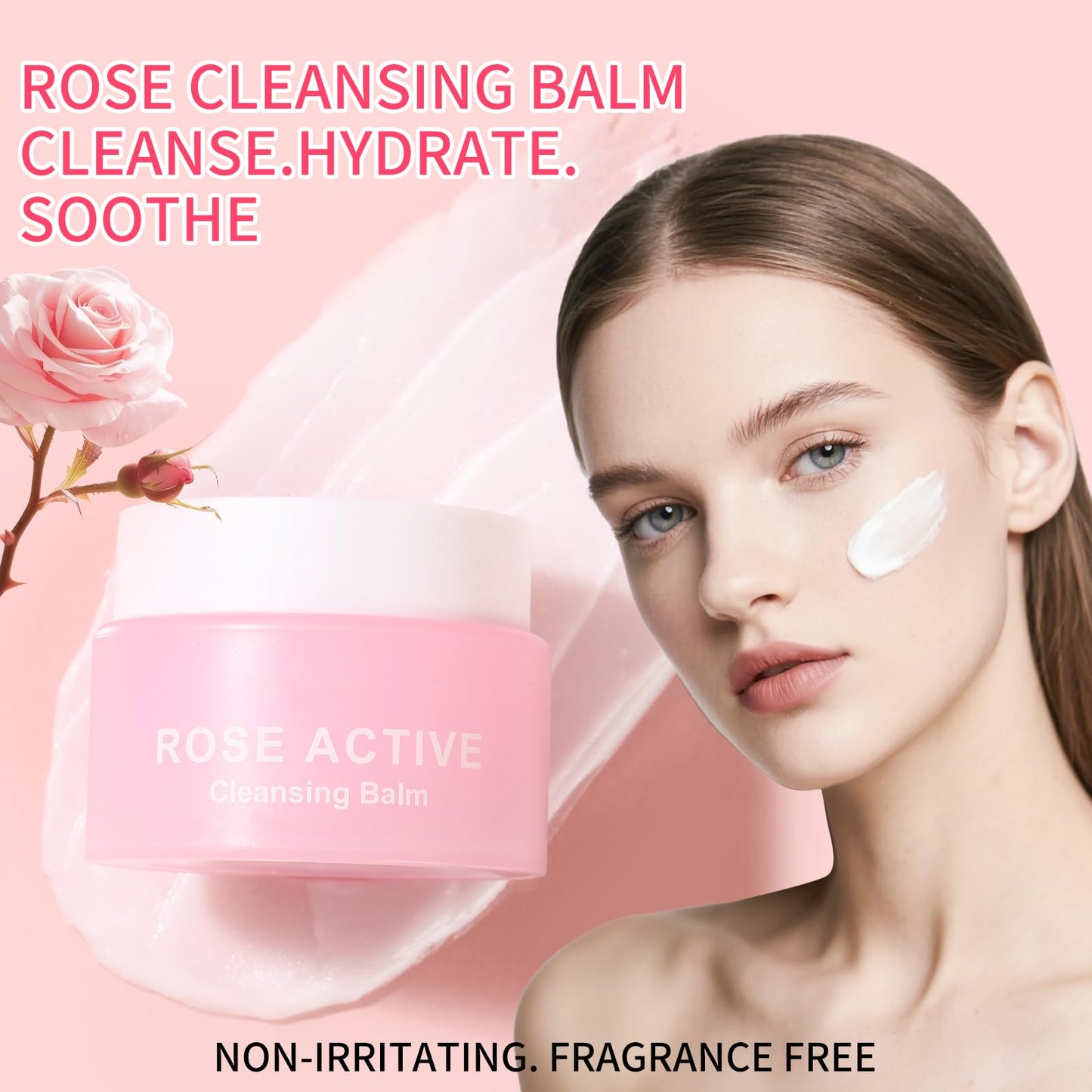 OUPEICHARM Makeup Remover & Cleansing Balm, Rose Makeup Melting Remover, Gentle and Nourishing Cleansing Balm for Eyes, Lips, Face, Sensitive Skin, Deep Cleanse & Moisturize