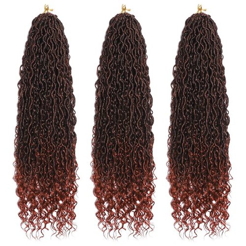 BALINGHAIR Goddess Locs Crochet Hair Black to Red Brown 22 Inch 3 Packs Bohemian Faux Locs Crochet Hair With Curly Ends Pre Looped Hair Extensions 16 Roots/Pack(1B/350)