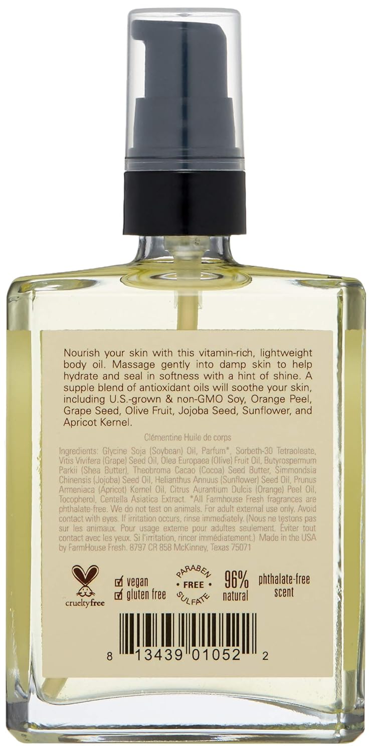 FarmHouse Fresh Clementine Body Oil, Orange, 4 Fl Oz (Pack of 1)