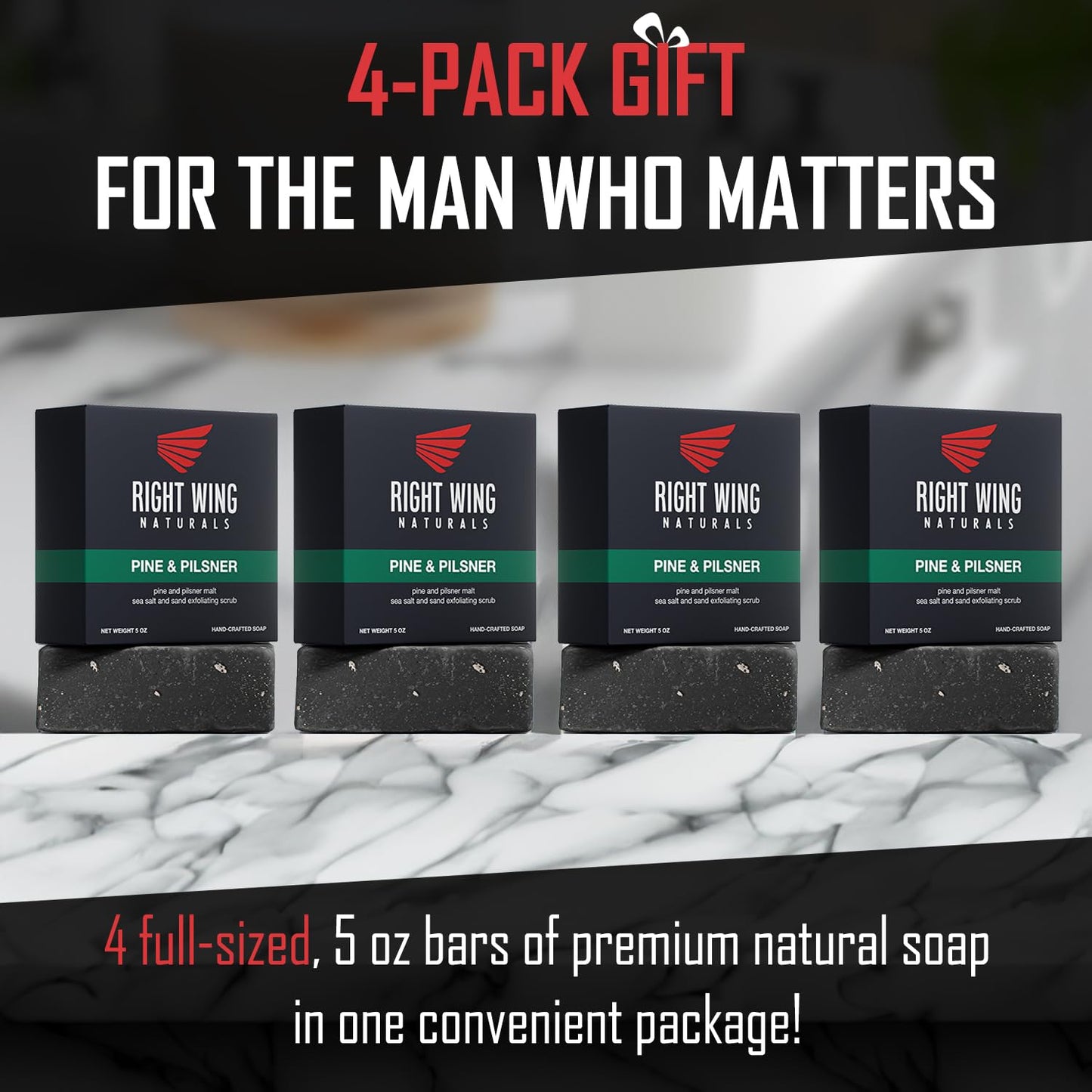 Right Wing Naturals Bar Soap Gift Set for Men | Handcrafted Cold-Pressed | Handmade Organic Soap for Men | Most Popular Flavors | Natural Scented Men’s Bar Soap| Pack of 4 Bars