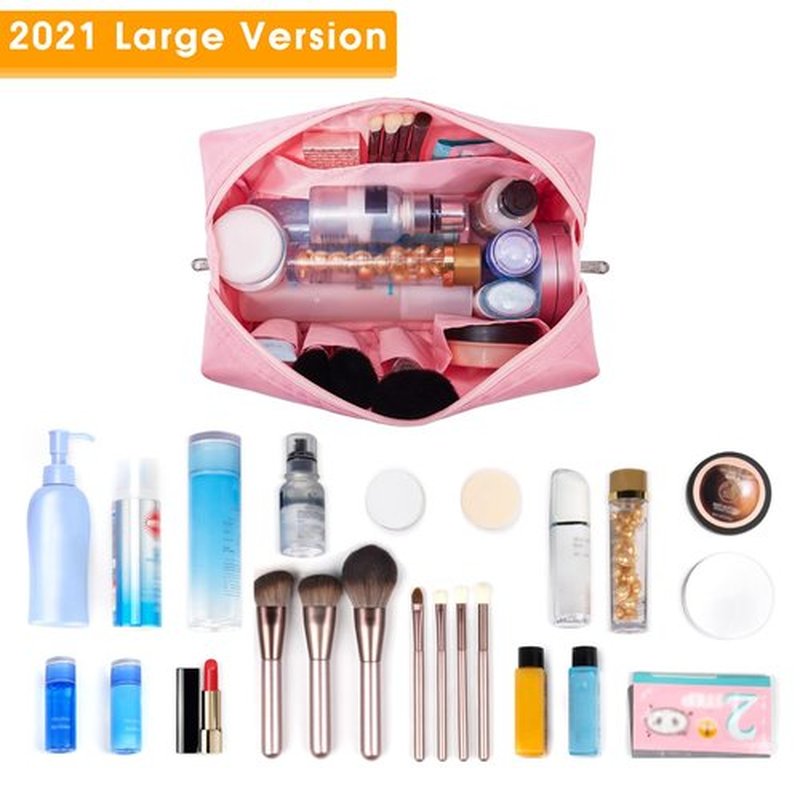 Large Makeup Bag Zipper Pouch Travel Cosmetic Organizer for Women (Large, Pink)