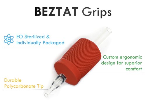 BEZTAT 30mm (6/5" Inch) Ultra Premium Clear Disposable Tubes w/Red Soft Silicone Grip- 15 Pack, Round Tip (7RT)