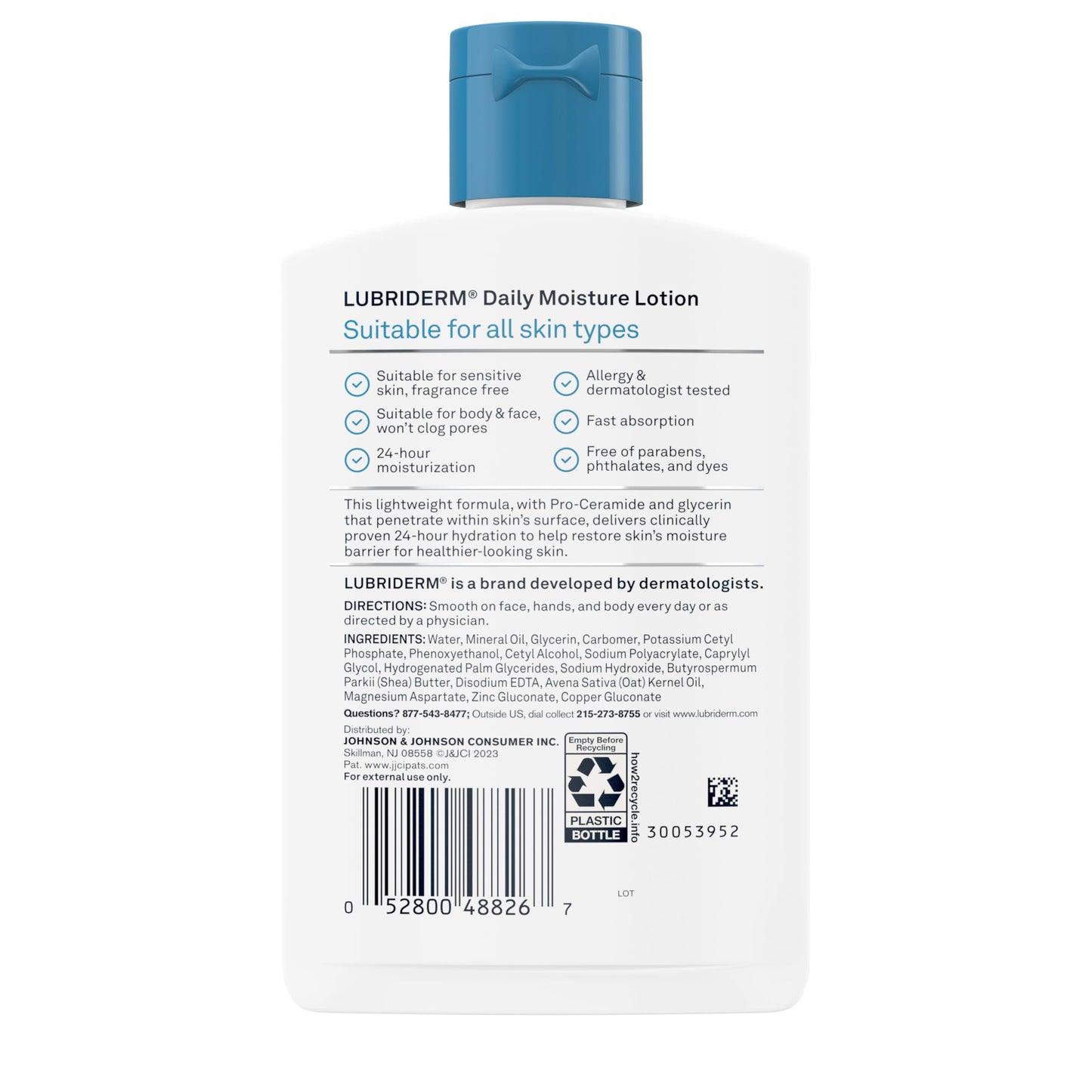 Lubriderm Fragrance Free Daily Moisture Lotion + Pro-Ceramide, Shea Butter & Glycerin, Face, Hand & Body Lotion for Sensitive Skin, Hydrating Lotion for Healthier-Looking Skin, 6 fl. oz, 6 Pack