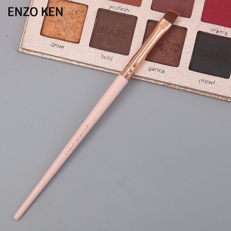 ENZO KEN Fine Angled Winged Eyeliner Brush and Flat Eyebrow Brush, Copper Flat Liner Brush, Ultra Thin Eyeliner Brush for Liquid Gel, Firm Eyeliner Brush Eye Brow Brush, Pro Precision Eye Makeup -Pink