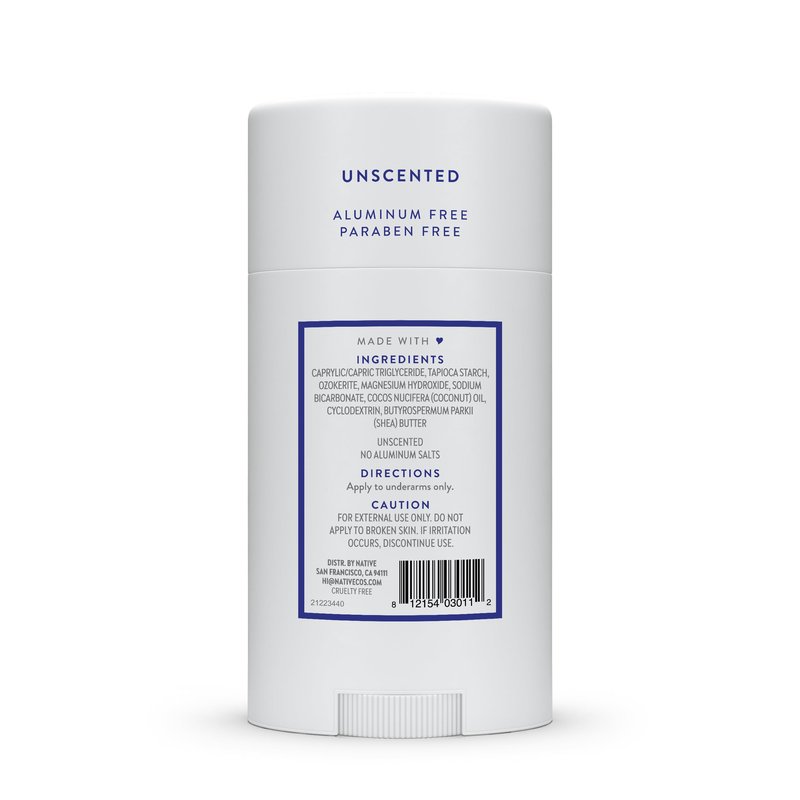 Native Deodorant Contains Naturally Derived Ingredients, 72 Hour Odor Control, Deodorant for Women and Men, Aluminum Free, Unscented 2.65oz