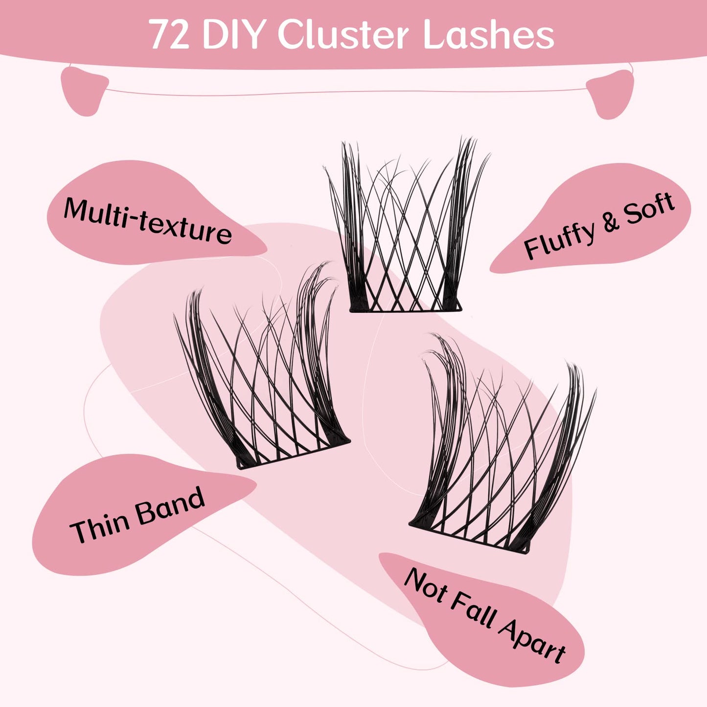 Lash Clusters, 72 Pcs Individual Cluster Lashes DIY Lash Extension 10-16mm Eyelash Clusters Volume Wispy Lashes Super Thin Band Reusable Soft & Comfortable(Nimble,C-8-16mix)