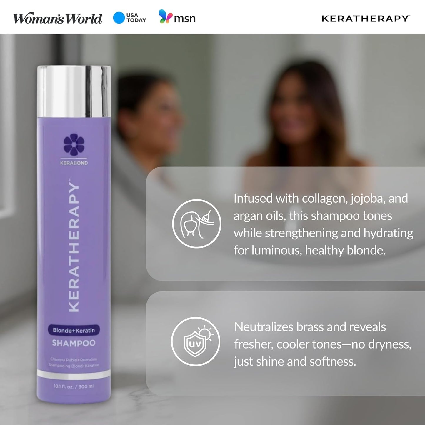 KERATHERAPY Keratin Infused Totally Blonde Violet Toning Shampoo, 10.1 fl. oz., 300 ml - Violet Shampoo for Blonde Color Treated Hair, Brassy, Silver, & Highlighted - Sulfate & Paraben Free