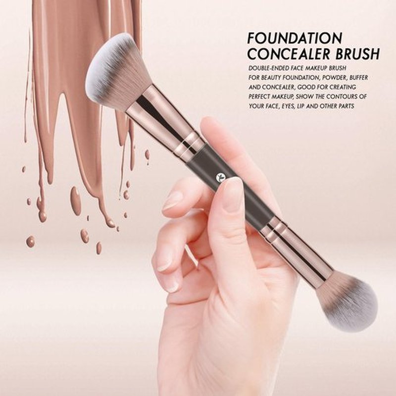 KINGMAS Foundation Makeup Brush, Double-ended Angled/Round Top Contour Brush for Beauty Blending Liquid Powder, Concealer Cream Cosmetics Blush Makeup Brush (Brown)