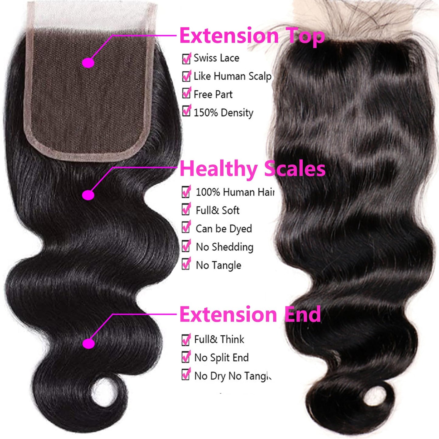 Human Hair Bundles with Closure - Body Wave Bundles with Closure Human Hair 3 Bundles with Closure 24 26 28+20, 100% Unprocessed 12A Brazilian Virgin Hair Bundles with 4x4 Lace Closure Free Part