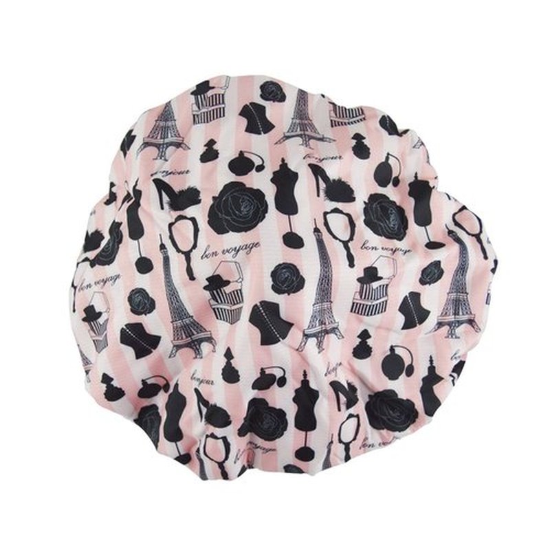 Reusable Nylon Shower Cap & Bath Cap, Reversible Oversized Waterproof Shower Caps Large Designed for all Hair Lengths w Terry Lining & Elastic Band Stretch Hem Hair Hat - Socialite Boudoir