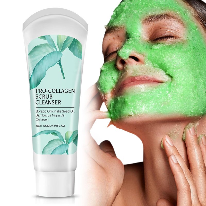 Exfoliating Face Scrub,3 In 1 Collagen Scrub Cleanser With Borago Officinalis Seed Oil,Sambucus Nigra Oil,Facial Cleansing And Exfoliating,Moisturizing And Firming The Skin - 4.05 Fl Oz