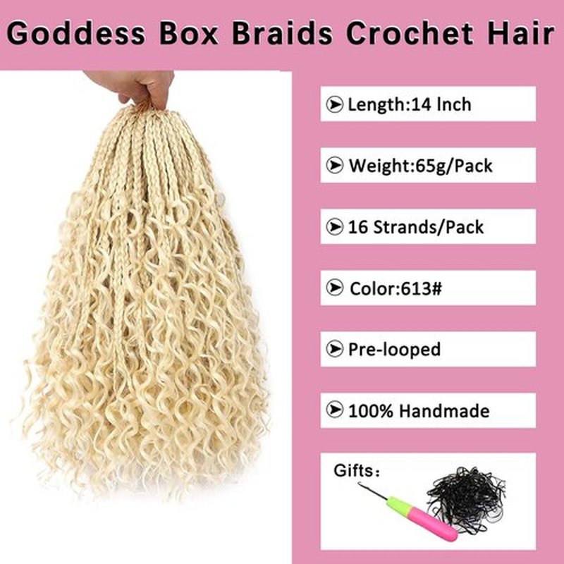 COOKOO 8 Packs 14 Inch Boho Box Braids Crochet Hair for Black Women Synthetic Bohemian Hippie Box Braids Crochet Hair With Curly Ends Pre-looped Braiding Hair Extension 613#