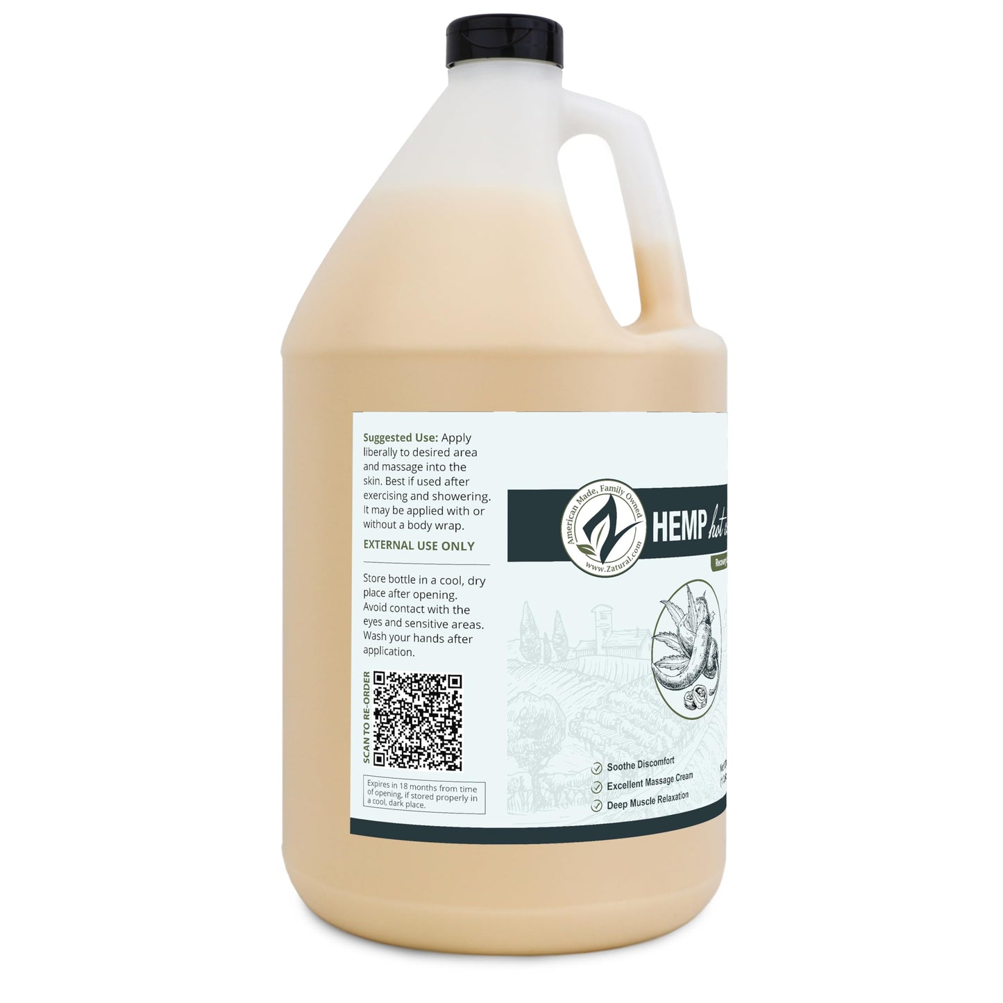 Zatural Hemp Hot Cream with Essential Oil Blend, Aloe, Hemp, and More (Gallon)