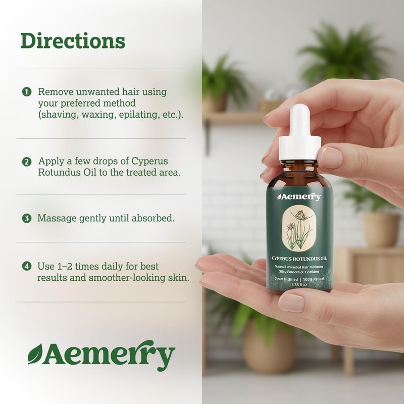 Cyperus Rotundus Oil: Natural Cyperus Rotundus After Hair Removal Oil, Slow & Reduce Regrowth for Face & Body, Moisturizing, Soothing & Smoothing Care, Safe for Sensitive Skin & PCOS.