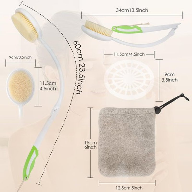 Foldable Back Brush Long Handle for Shower, 20.5” Foldable Back Bath Brush for Lotion Applicator Exfoliation and Improved Skin Health for Elderly with Limited Arm Movement, Disabled, Pregnant Women