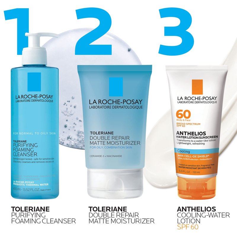 La Roche-Posay Anthelios Cooling Water Sunscreen Lotion, Water Based Sunscreen for Face & Body, Broad Spectrum SPF + Antioxidants, Fast Absorbing Water-Like Texture, Oil Free Sunscreen SPF 60