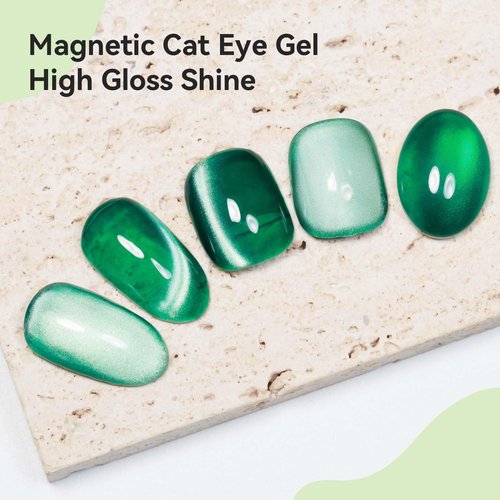 Bevimee Cat Eye Gel Polish 12ML Moonlight Velvet Effect Dark Green Glitter Magnetic Gel Nail Polish Crystal Ceramic Emerald Green Color Nail Art Long Lasting Soak Off UV Nail Gel