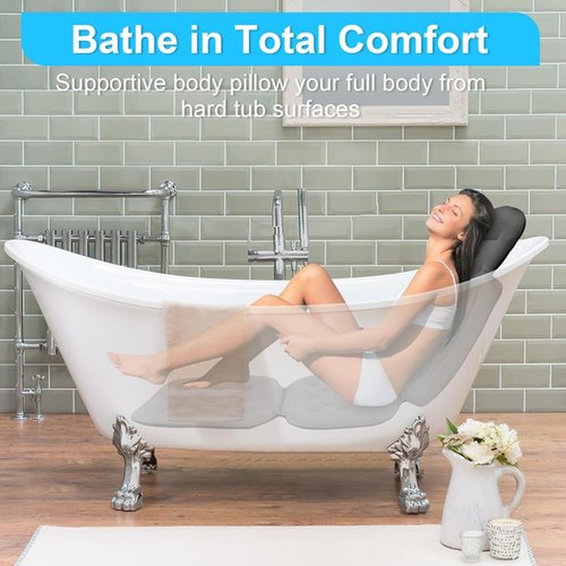 Full Body Bath Pillow for Bathtub, Bath Pillows for Tub with Powerful Non-Slip Suction Cups and Mesh Laundry Bag, Luxury Tub Pillow for Bath for Headrest Neck and Back Support Grey