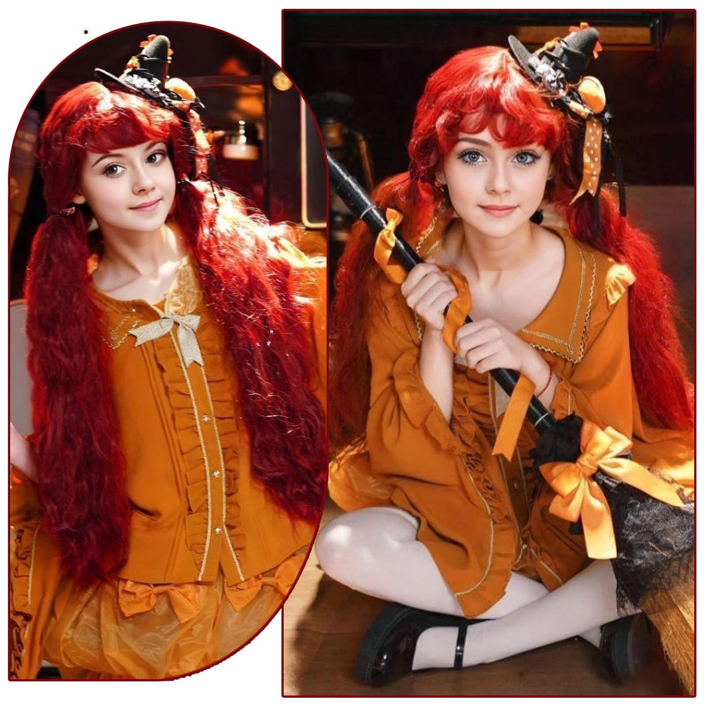 Aliesencia 40 Inch Long Curly Synthetic Wig with Bangs Long Wavy Wig for Women Natural Style Wig Bounce Fluffy Wig Red Cosplay Wig for Halloween Heat Resistant Wig for Party Daily Use(Red)