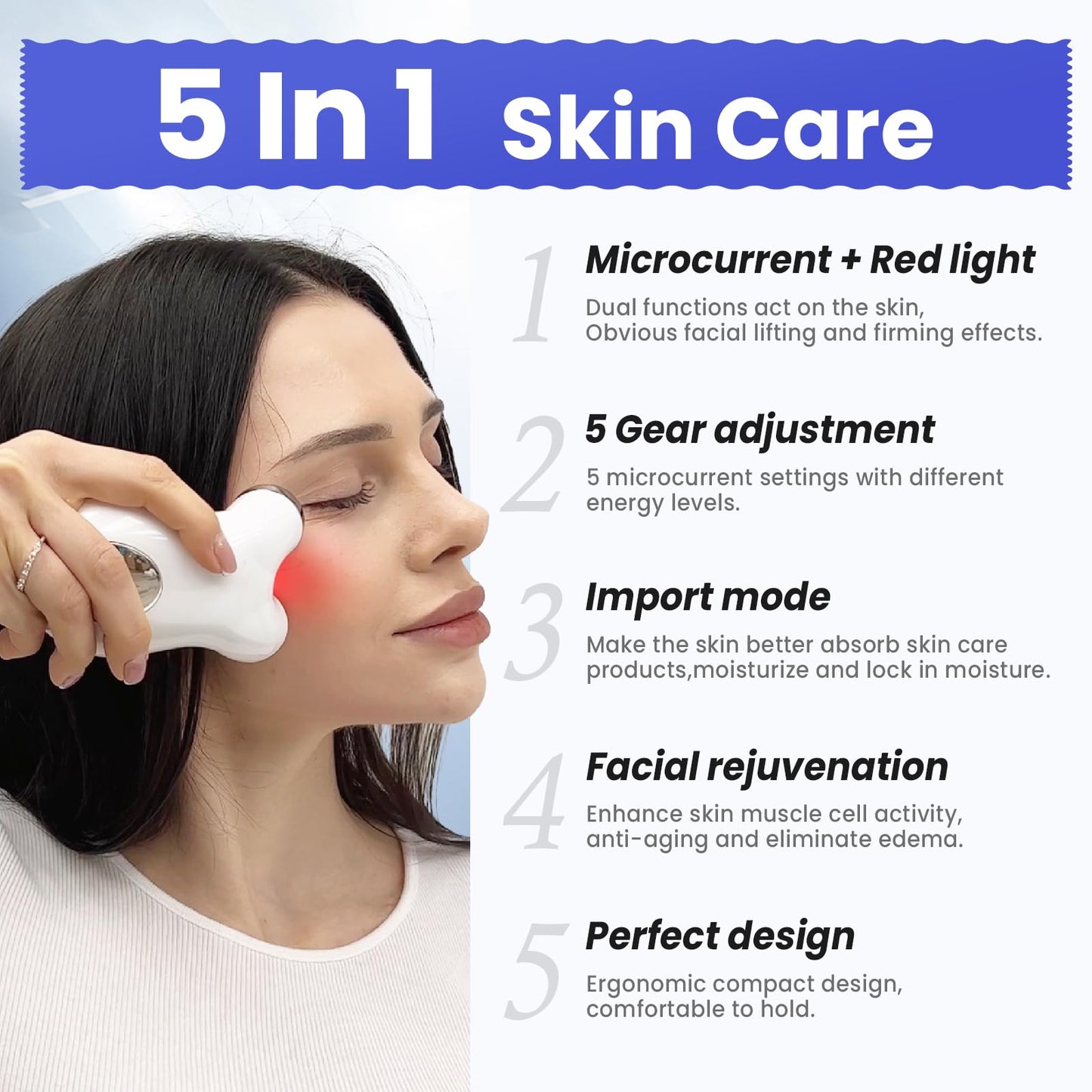 Microcurrent Facial Device,Latest Red Light Technology,Enhances The Ability to Lift The Face and Tighten The Skin,USB Red Light Device for Face,for Facial Wrinkle Equipment