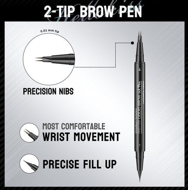 Hello Kiss Microblading Eyebrow Pen - Eyebrow Pencil, Hair Like Curved Eyebrow Pen, Eye Brow Pencil 2 Fork Tip, HelloKiss Precise Liquid Brow Double Headed ink Pen Long-lasting Waterproof (2# Brown)