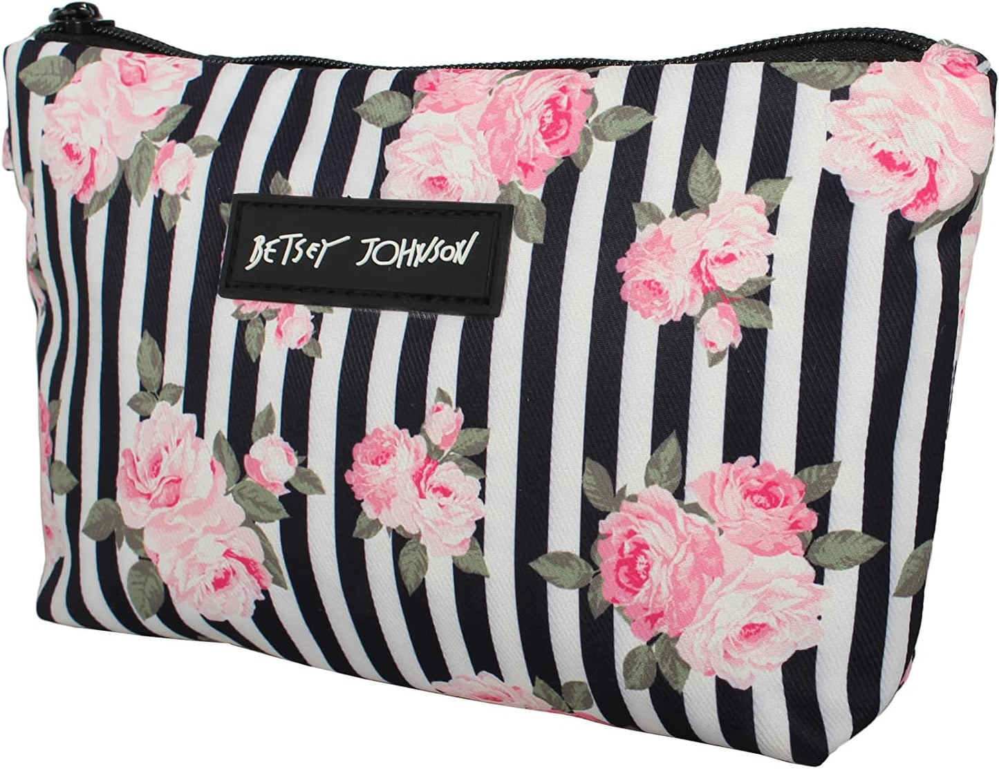 Betsey Johnson 8.5 Inch Zipper Cosmetic Pouch Small Toiletry Bag–Lightweight Durable Polyester Organizer with Inner Zipped Pocket Good For Makeup Accessories and Travel Needs (Covered Rose)