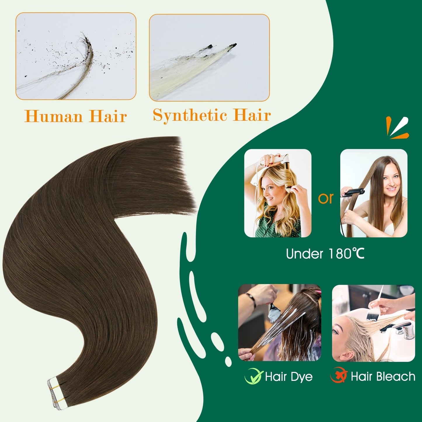 Easyouth Tape in Hair Extensions Human Hair Brown Tape ins Human Hair Extensions Darkest Brown Real Hair Tape in Extensions Human Hair Straight 12 Inch 30g 20pcs #2