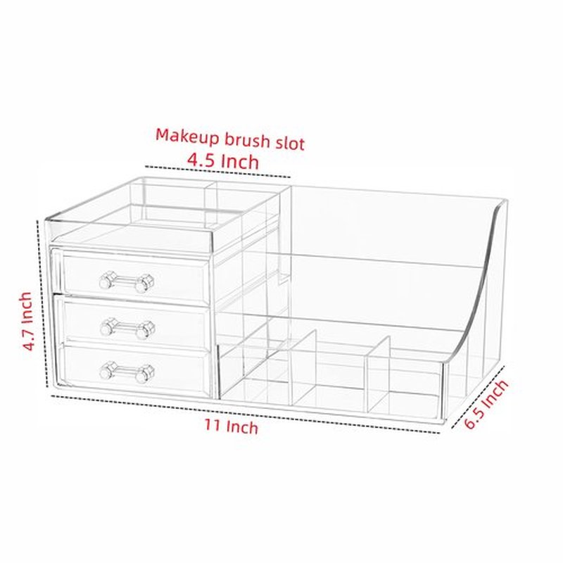 Cq acrylic 1 Pack Clear Make Up Organizer Countertop,Stackable 3 Drawers Makeup Storage,Cute Vanity Organizers for Dresser Hair Clip,Jewelry,Beauty Product Desk and Bathroom Organizers and Storage