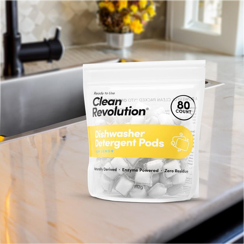 Clean Revolution Sun Lemon Dishwasher Detergent Pods, 240 Pods, Enzyme Powered Dish Soap, No Chemical Additives, No Residue - Made in USA
