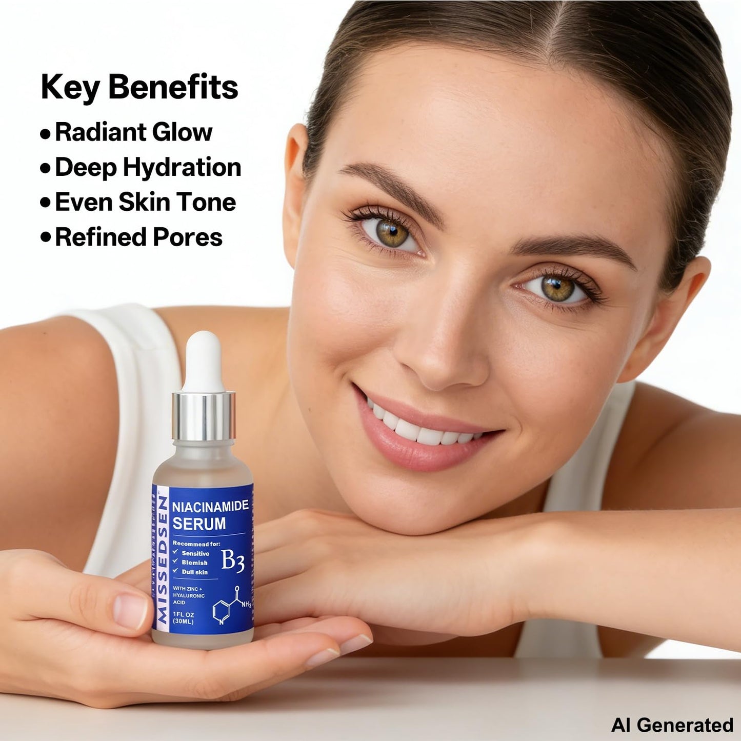MISSEDSEN Niacinamide Serum for Face with Zinc & Hyaluronic Acid, 1 Oz