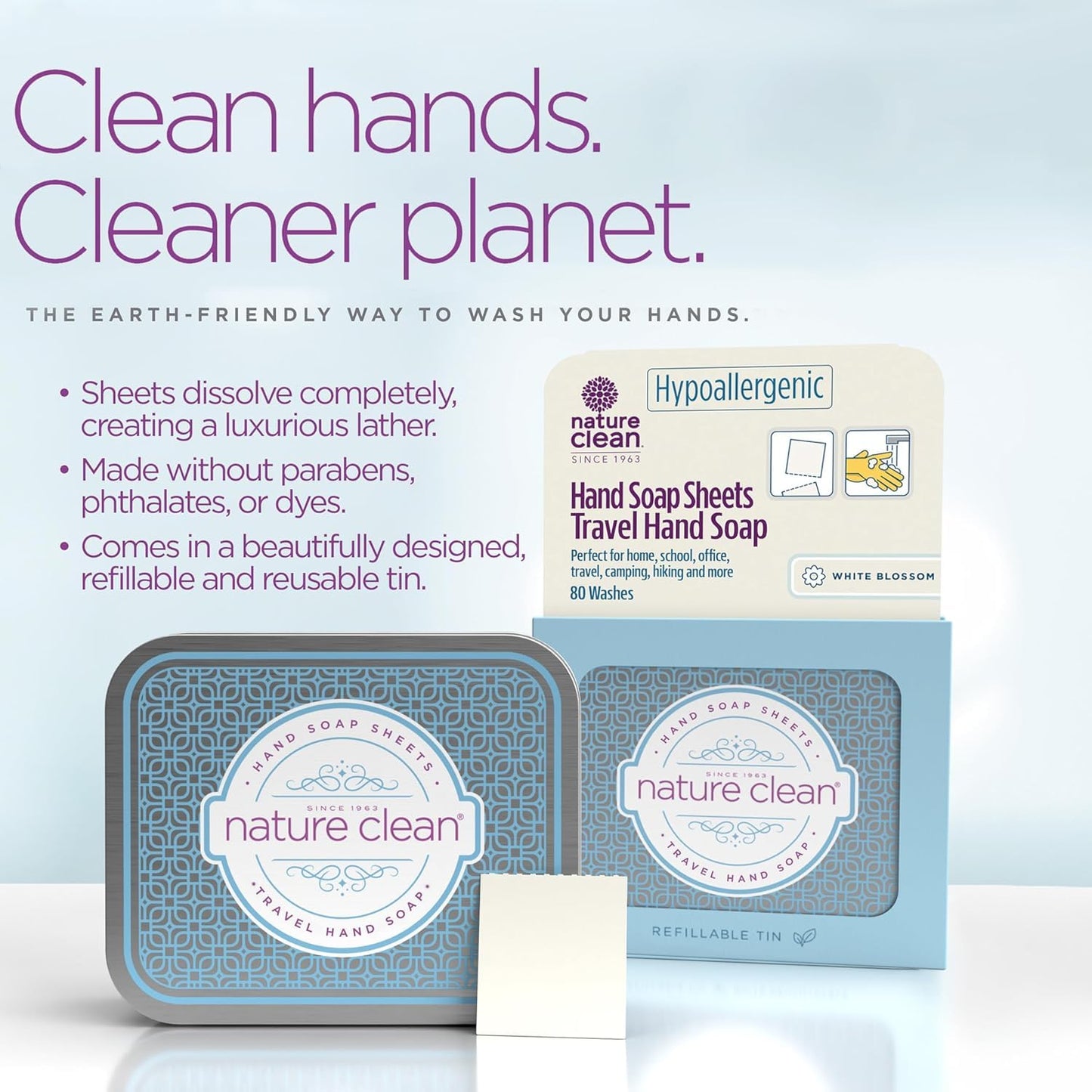 Nature Clean Travel Soap Sheets Non-Toxic Hypoallergenic 80 Units x 6 Pack