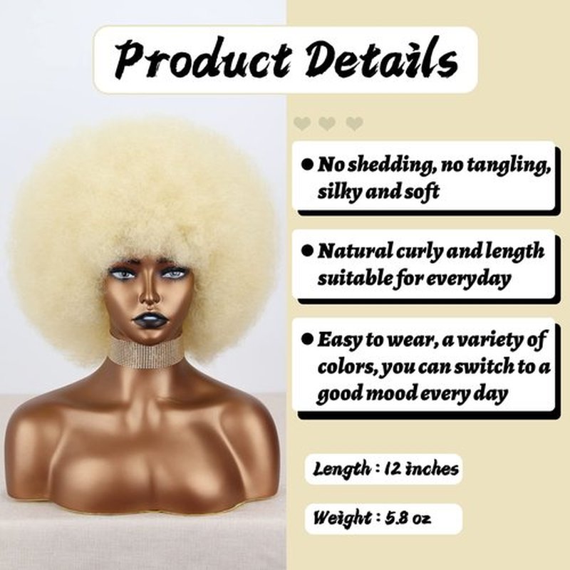 Xinran 70s Blonde Afro Wigs for Black Women, Beige Blonde Curly Afro Wigs Natural Looking, Large Bouncy Afro Wigs for Women