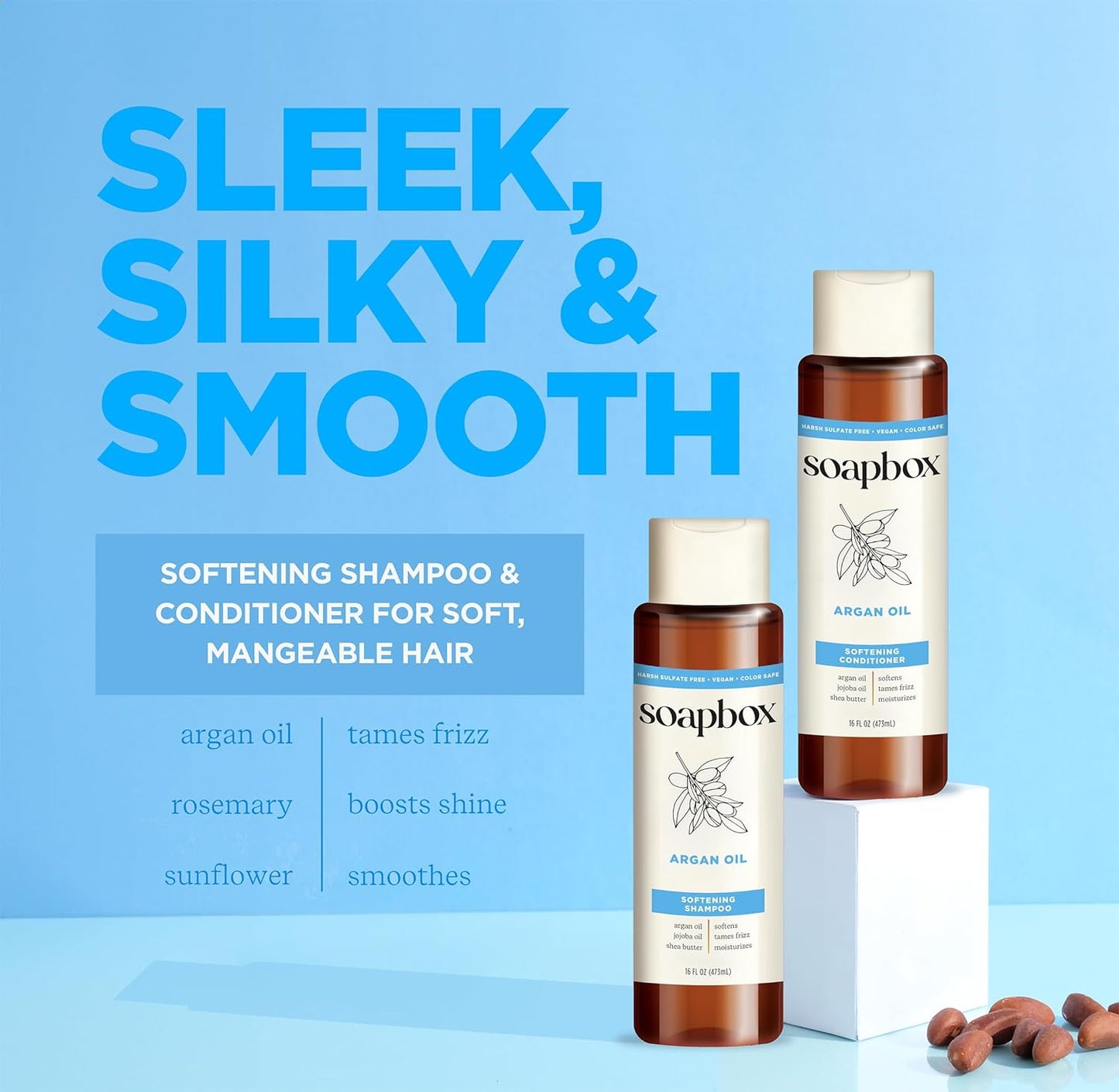 Soapbox Argan Oil with Shea Butter Conditioner, Volumizing, Vegan, Color Safe, Sulfate & Silicone Free Hair Conditioner, 16oz, Pack of 3