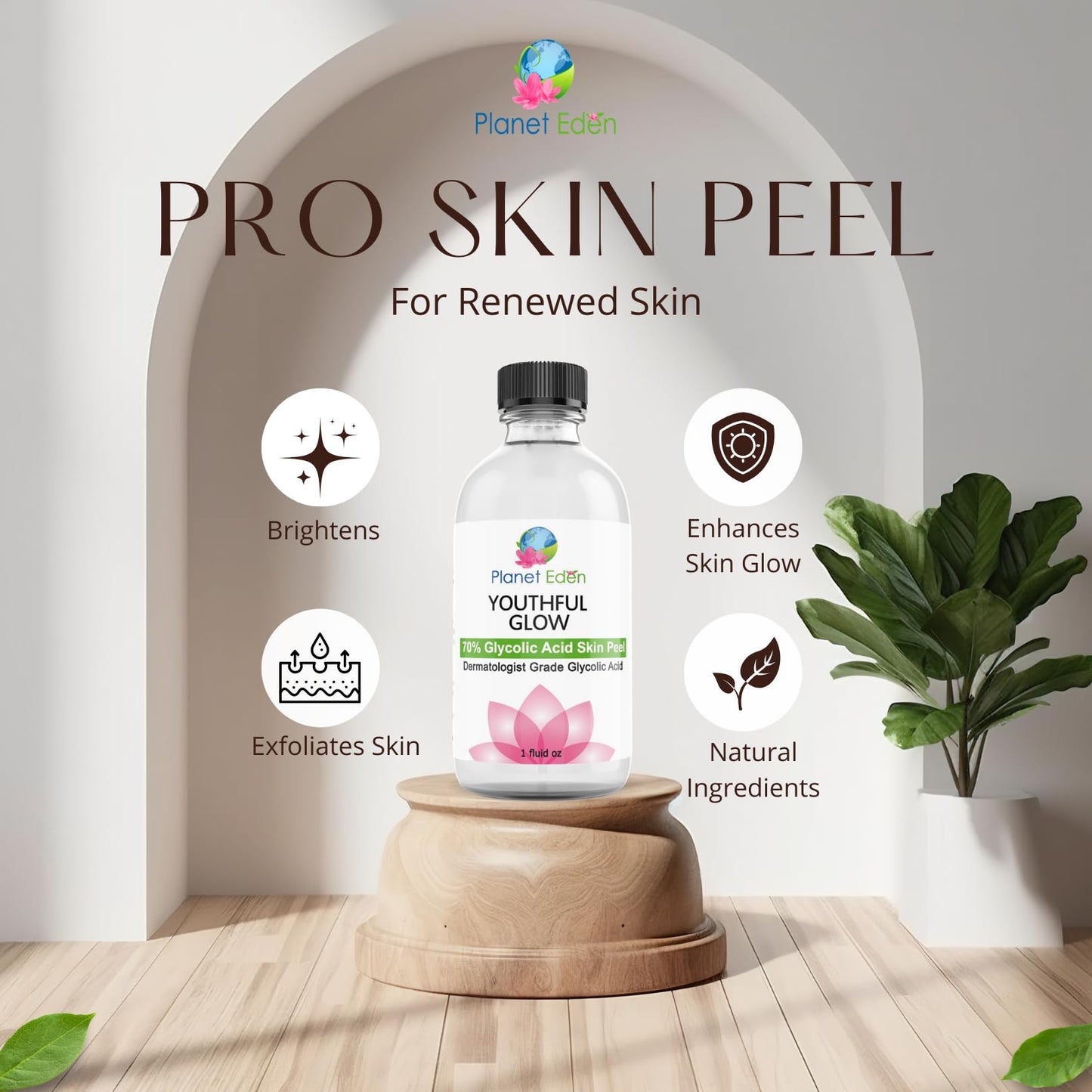 70% Glycolic Acid Skin Chemical Peel Kit with Fan Brush- Helps with Fine Lines, Wrinkles, Sun Damage, Dull Skin - Includes 1 Fan Brush