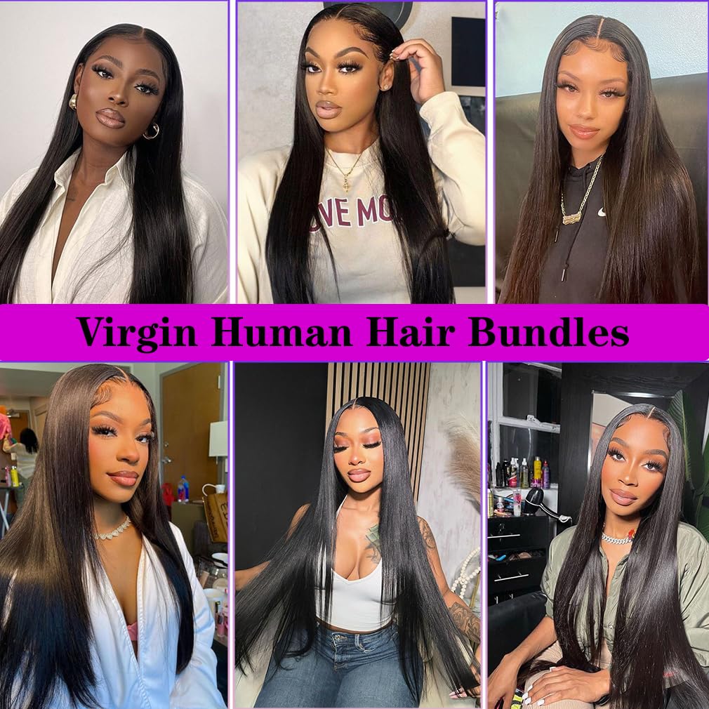 Hair Unprocessed Brazilian Virgin Human Hair Straight Hair One Bundle 24 Inch Virgin Human Hair Straight Bundle Weave Weft Extension Natural Black (100+/-5g)/pc Can be Dyed and Bleached