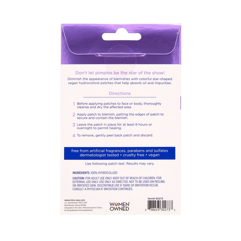 Miss Spa Blemish Patches, 100% Hydrocolloid Pimple Patches for Acne Spot Treatment, Vegan Hydrocolloid Zit Stickers, Star Power, 20 Patches